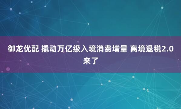 御龙优配 撬动万亿级入境消费增量 离境退税2.0来了